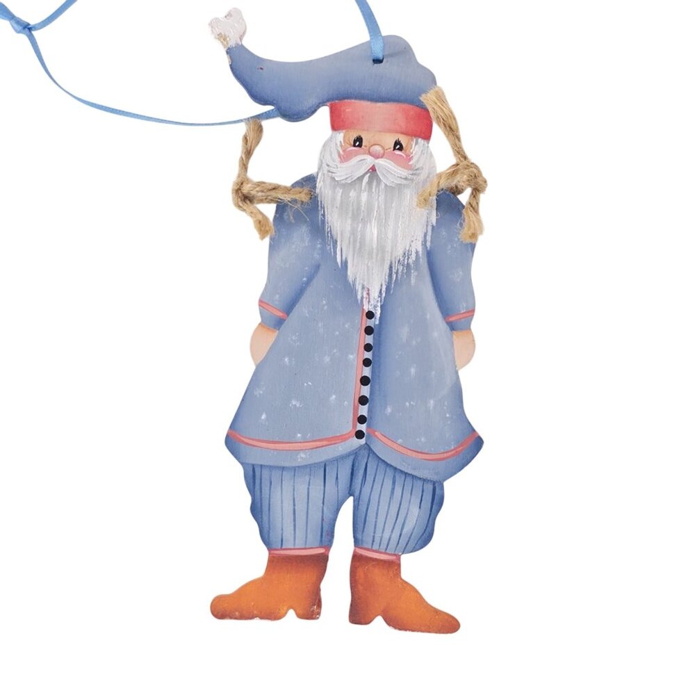 Hand-Painted Wooden Santa Claus Ornament Signed By Artist Ruth